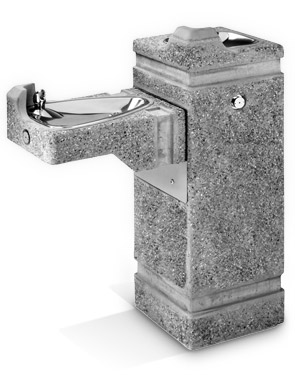 Model 3150-CC | Concrete Square Pedestal Drinking Fountain with Dual Height Bowls