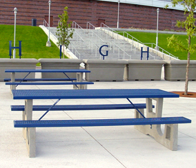 Rectangular Concrete Picnic Tables with Steel Table Top and Seats