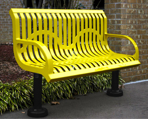 Model CT4WB-S | Thermoplastic Coated Steel Ribbed Pattern Park Bench (Yellow/Black)