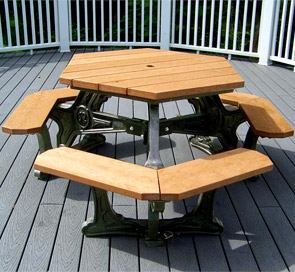 Model DF6S-P | Recycled Plastic Hexagon Picnic Table (Cedar/Black)
