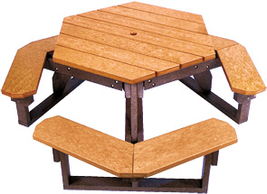 Model HT-100 | Recycled Plastic Hexagonal Picnic Table (Cedar/Brown)