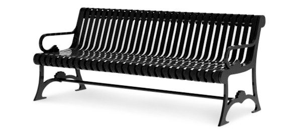 Model LB-72 | Lemars Series Ribbed Steel Outdoor Bench with Backrest (Black)