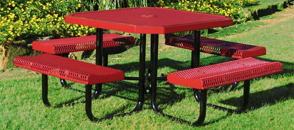 Model RR468-P | Octagon Outdoor Table | Expanded Rolled Style (Red/Black)