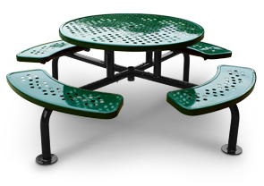 Model SXR-4PS-S | Round Surface Mounted Picnic Table with Umbrella Hole (Black/Forest Green)