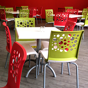 Tempo Stacking Chairs and Tables in Fern Green/White & Red/White