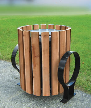 34 Gallon Wood Slat Trash Receptacle | Omega Style (Cedar/Black)